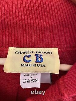 Men's Vintage Charlie Brown Snoopy Red Sweater Heavy Knit Relaxed Fit Size 2XL