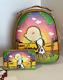 New Loungefly Peanuts Charlie Brown & Snoopy Sunset Mini Backpack + Wallet