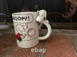 NEW NWT Hallmark Peanuts Charlie Brown 3D Snoopy Hanging On Handle Mug