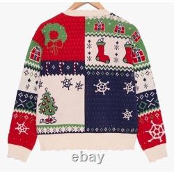 NEW Peanuts Snoopy & Charlie Brown Holiday Christmas Patchwork Wom Cardigan 2XL