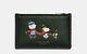 Nwt Coach Zip Card Case Leather Charlie Brown, Snoopy, Woodstock Amazon Green