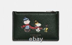 NWT Coach Zip Card Case Leather Charlie Brown, Snoopy, Woodstock Amazon Green