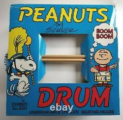 New In Box Peanuts Marching Band Drum Charlie Brown Snoopy Vintage 1969 Chein