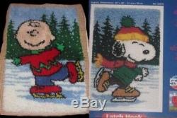 Nib Peanuts Ice Skating Snoopy Latch Hook Kit + Finished Skating Charlie Brown