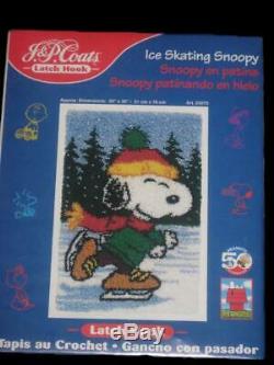 Nib Peanuts Ice Skating Snoopy Latch Hook Kit + Finished Skating Charlie Brown