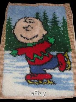 Nib Peanuts Ice Skating Snoopy Latch Hook Kit + Finished Skating Charlie Brown