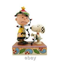 PEANUTS JIM SHORE Figure Snoopy & Charlie Brown Tangled Lights Christmas New