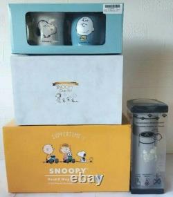 PEANUTS SNOOPY Charlie Brown Pair Mug Set Aurora Glass Round Cup Saucer