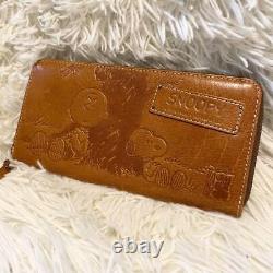 PEANUTS Snoopy Charlie Brown Long Wallet Leather Camel