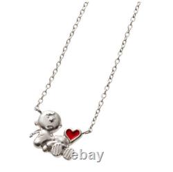 PEANUTS Snoopy & Charlie Brown with Red Heart Pendant Chain Necklace Silver New
