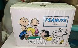 Peanuts 1973 white vinyl lunchbox Snoopy Charlie Brown baseball Linus VINTAGE