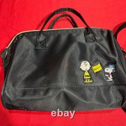 Peanuts Charlie Brown Snoopy Embroidered Black Nylon Shoulder Bag