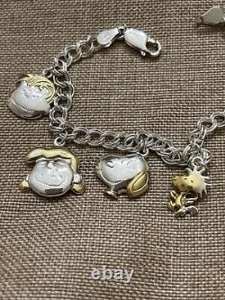 Peanuts Gang Sterling Silver Bracelet 6 Character Charm Charlie Brown Snoopy UFS