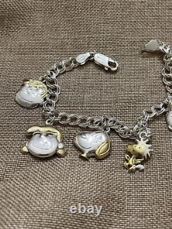 Peanuts Gang Sterling Silver Bracelet 6 Character Charm Charlie Brown Snoopy UFS
