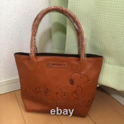 Peanuts Snoopy Brown Leather Tote bag From Japan Rare Used Mint