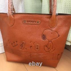 Peanuts Snoopy Brown Leather Tote bag From Japan Rare Used Mint