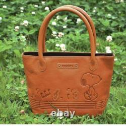 Peanuts Snoopy Brown Leather Tote bag From Japan Rare Used Mint