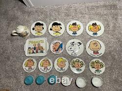 Peanuts Snoopy Characters 1950-1966 Metal Tin Plates, Tray, Tea cups, and Kettle