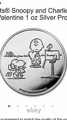Peanuts Snoopy Charlie Brown Valentine 1 Oz PROOF Silver