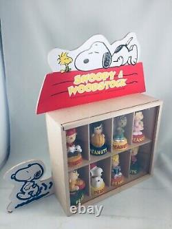 Peanuts Snoopy & Woodstock 8 figurine wall decor display case. Charlie Brown