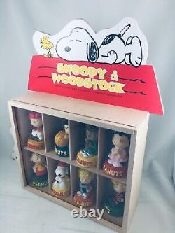 Peanuts Snoopy & Woodstock 8 figurine wall decor display case. Charlie Brown