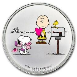 Peanuts Snoopy and Charlie Brown Valentine 1 oz Colorized Silver in TEP PRE-SALE