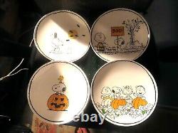 Pottery Barn PeanutsSnoopyCharlie Brown Halloween Plates(4) & Mugs(2)NIB