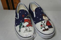 RARE VANS x Peanuts Snoopy Charlie Brown Christmas Slip On Men's Shoes Sz 8.5