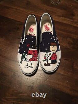 RARE VANS x Peanuts Snoopy Charlie Brown Christmas Slip On Men's Shoes Sz 8.5