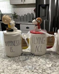 Rae Dunn Charlie Brown/ Snoopy Mugs with Toppers Bundle SET 4