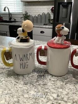 Rae Dunn Charlie Brown/ Snoopy Mugs with Toppers Bundle SET 4