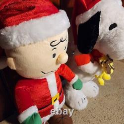 Rare Large Snoopy Woodstock + Santa Charlie Brown Holiday Porch Greeter Plush
