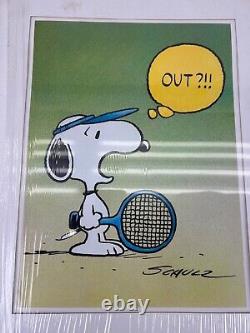 SNOOPY PEANUTS CHARLIE BROWN SCHULZ RARE PRINT TENNIS ACE Vintage DAMAGE 20x16