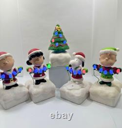Set 5 Peanuts 2015 LightUp Christmas Snoopy Light Show & Music Wireless Tested