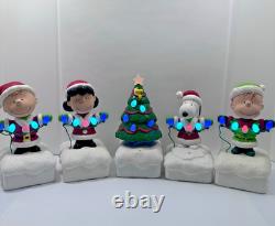 Set 5 Peanuts 2015 LightUp Christmas Snoopy Light Show & Music Wireless Tested