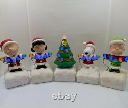 Set 5 Peanuts 2015 LightUp Christmas Snoopy Light Show & Music Wireless Tested