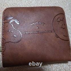 Snoopy Charlie Brown Bifold Wallet Brown PU Leather Peanuts Compact Cute
