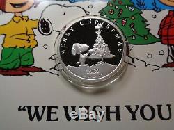 Snoopy Charlie Brown Woodstock Peanuts 1987 Christmas 999 Silver Coin Case Coa