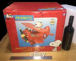 Snoopy Flying Ace Cookie Jar Airplane Peanuts Charlie Brown Woodstock Red Baron