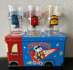 Snoopy Glass Cup Bus-shaped Can Peanuts Charlie Brown Woodstock Lucy Retro Lot 8