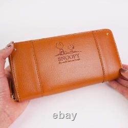 Snoopy Large Leather Long Wallet Camel Charlie Brown Coin Wallet Ladies Da