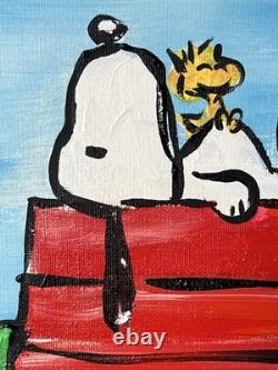 Snoopy Woodstock Original Painting 11x14 Canvas Peanuts Art Charlie Brown Decor