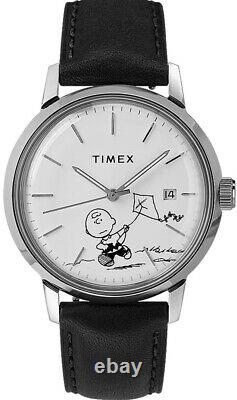 Timex Marlin Automatic Herrenuhr Charlie Brown Peanuts Snoopy Lederband schwarz