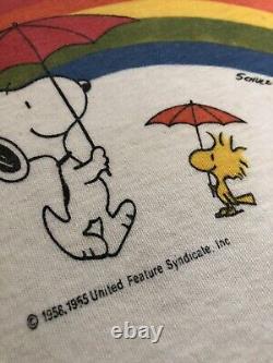 True Vintage 1960s Snoopy T Shirt Peanuts Rainbow Woodstock Ringer Womens S/XS