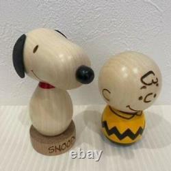 Usaburo PEANUTS Snoopy & Charlie Brown Kokeshi Doll Set Handmade Craft