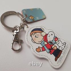 Usj Snoopy Charlie Brown Genuine Leather Keyring Key Chain Charm