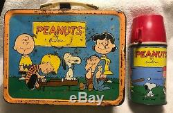 VINTAGE 1959 Peanuts Snoopy SCHULZ METAL LUNCHBOX Charlie Brown Thermos Comic