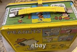 VINTAGE PEANUTS SNOOPY CHARLIE BROWN Yellow Metal Lunchbox 1965 with Thermo