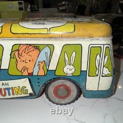 VTG Charlie Brown Tin Litho Bus Happiness is an Annual Outing Very Rare