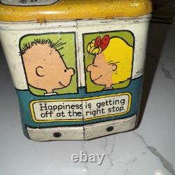 VTG Charlie Brown Tin Litho Bus Happiness is an Annual Outing Very Rare